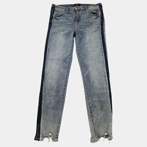 Vervet By Flying Monkey Mid-Rise Light Wash Dark Strip Raw Hem Jeans Size 30